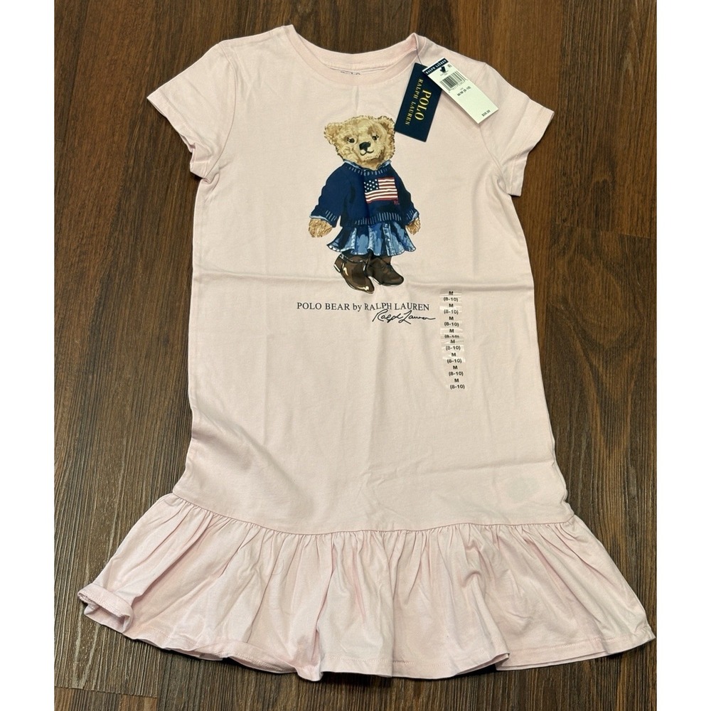 Girls Ralph Lauren Pink Polo Bear T-Shirt Dress w/Bloomers M (8 - 10) NWT